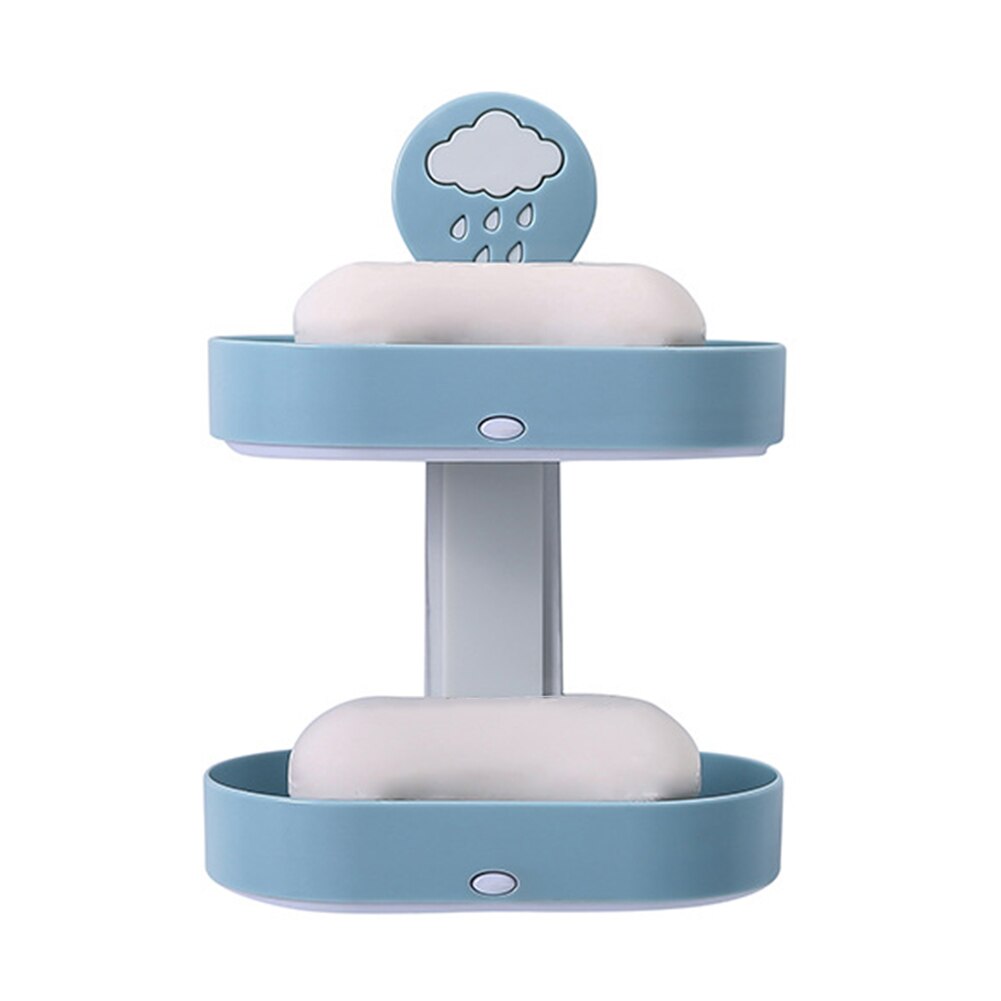 strong suction cup double layer soap box soap dishes water bunk soap holder bath basket: Light Blue