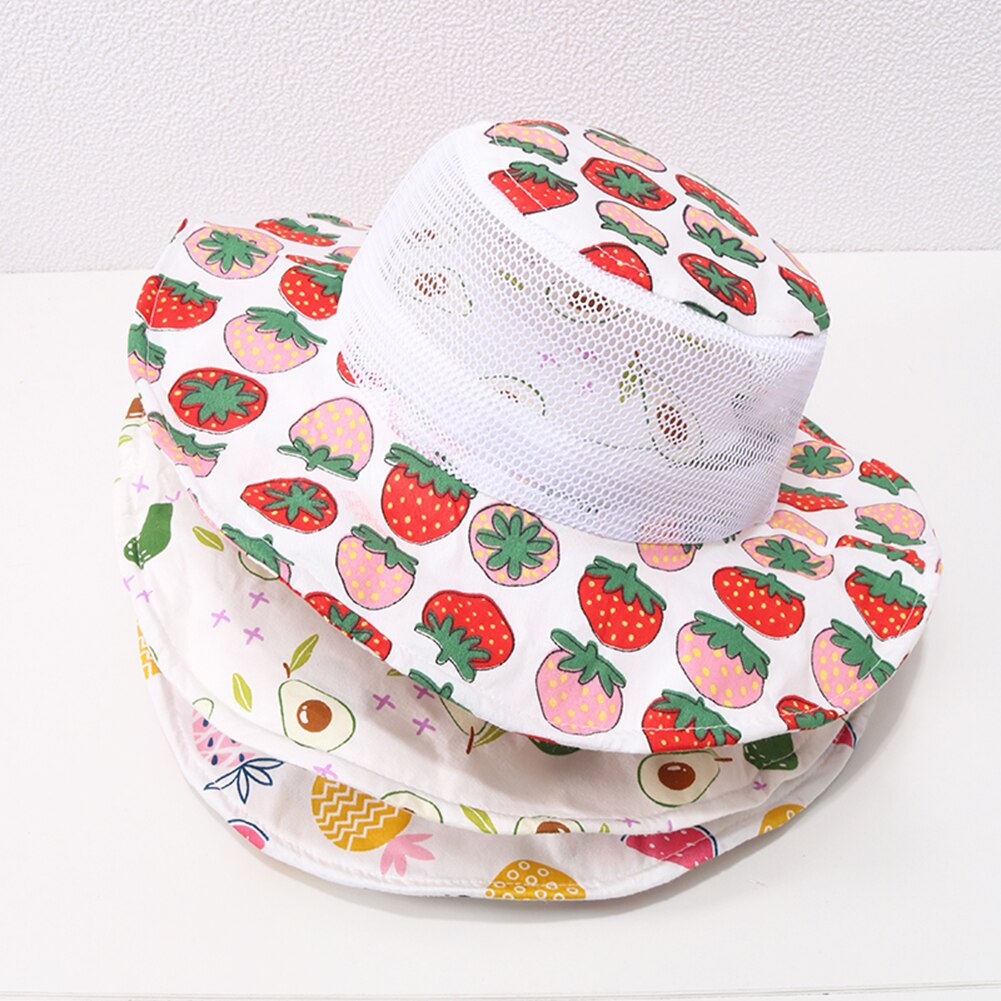 Sommer børn solhatte unisex frugt print bred skygge mesh hat uv beskyttelse hat udendørs strand visir cap til børn solhat