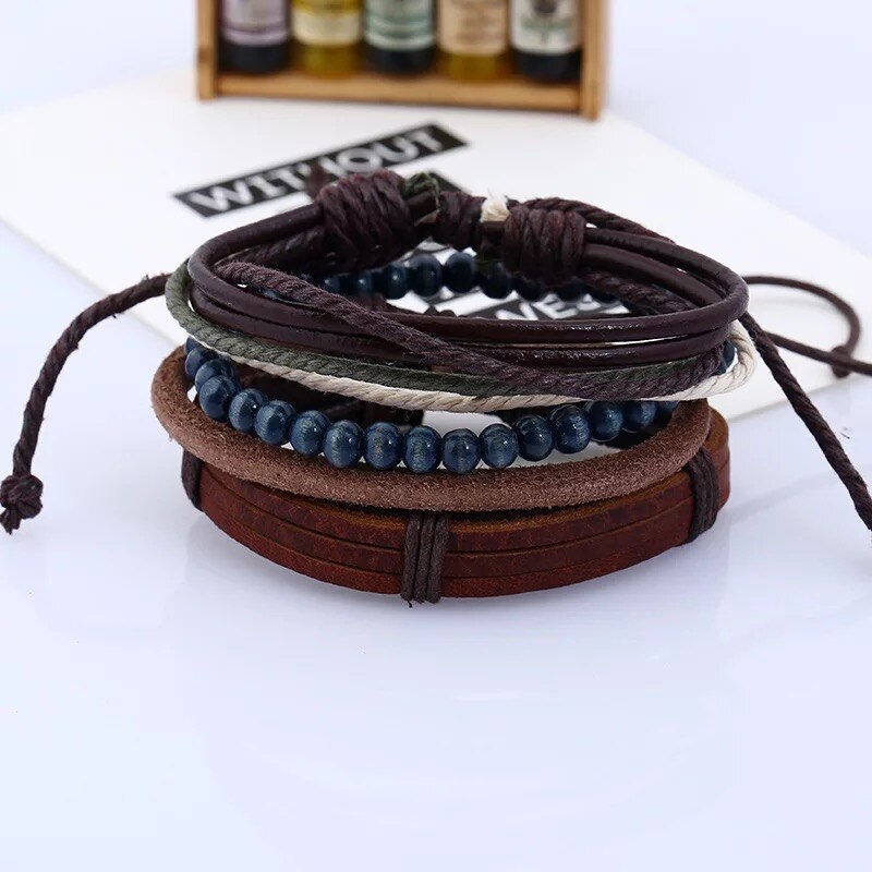 Kralen Gevlochten Vrouwen Bruin Vintage Etnische Casual Handgemaakte Geweven Lederen Armbanden Mannen Sieraden Accessoires
