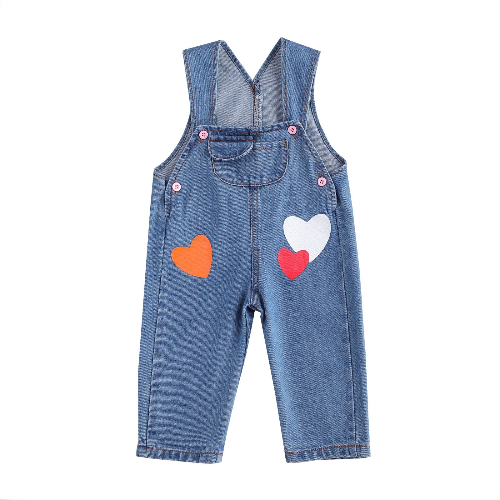 automne automne 0-12M Todder bébé garçon fille coeurs imprimer Denim poches jarretelles pantalon jean boutons pantalon 2 couleurs: A / 12M