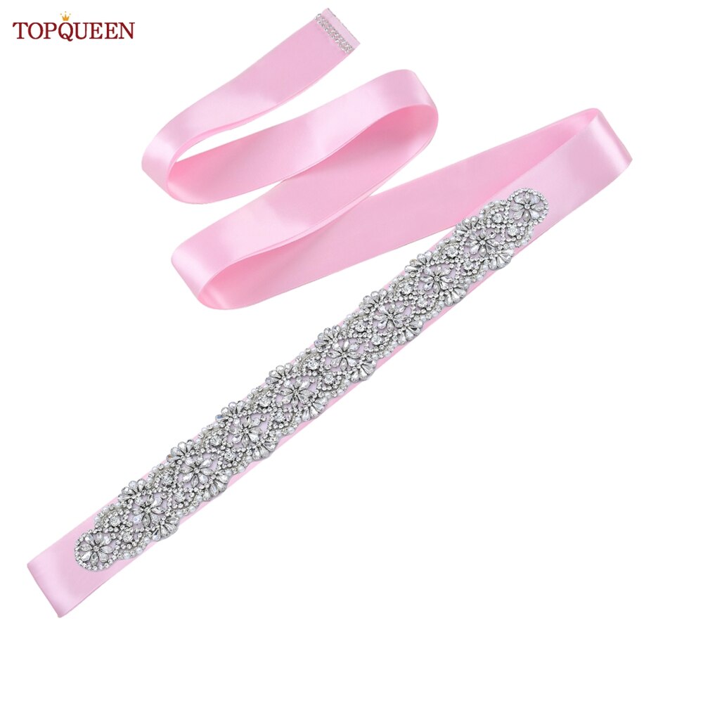 TOPQUEEN S04B damski luksusowy pasek srebrny Rhinestone pas biodrowy ślub kobieta pas pas ślubny aplikacja pasy dla kobiet szeroki: pink ribbon