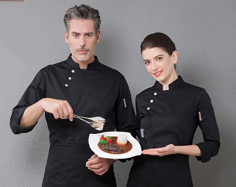 Kokkeuniform lange ærmer til mænd kvinder hotelkantineuniform kagebager køkkenuniform kokkeskjorte kokkerestaurantuniform