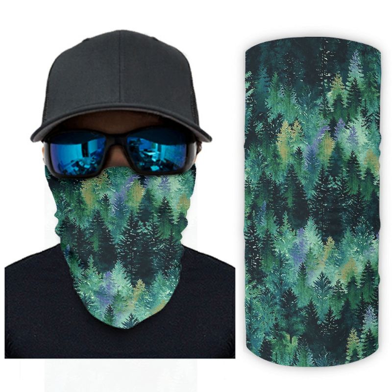 Groen Bos Bomen Landschap Print Bandana Gezichtsmasker Zon Sjaal Gezichtsmasker Wit Onesize: QTY002516