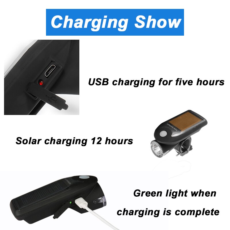 Solar Power Bike Light USB 240 Lumen 3 Mode Fiets Front Light Lamp Fiets Koplamp Fietsen LED Zaklamp Achter Achterlicht set