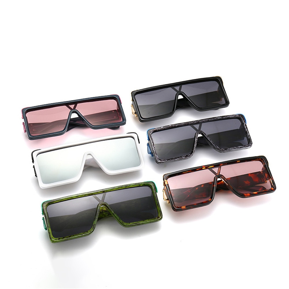 estilo Vintage negro blanco cuadrado gafas de sol de gran tamaño hombres una pieza Hip Hop gafas de sol