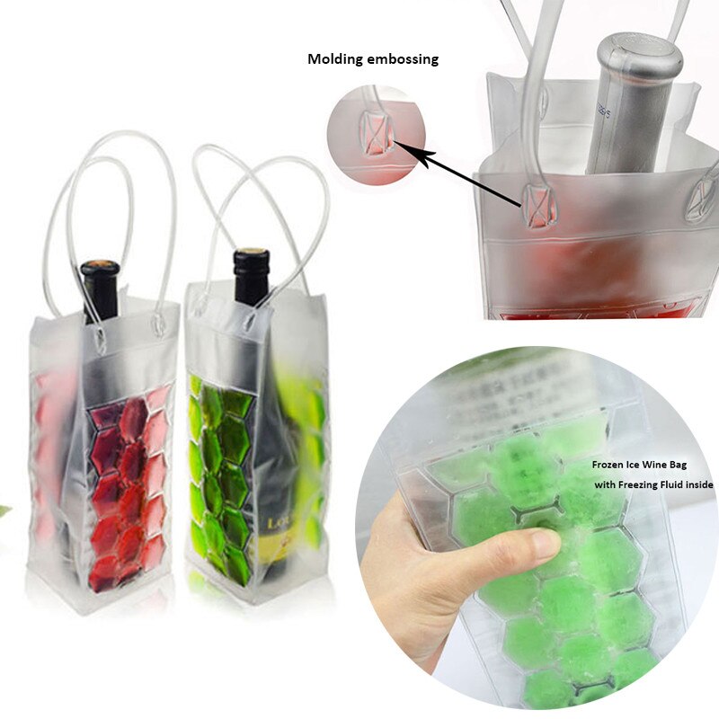 1Pc Pvc Wijn Fles Vriezer Bag Champagne Koeler Bier Cooling Gel Ijs Carrier Houder Met Handvatten Draagbare Drank Ijs-Koude Gereedschap
