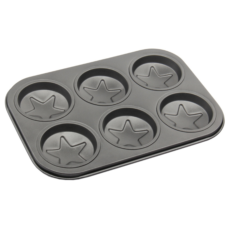 Bandeja para hornear molde de pastel de 6 cavidades, moldes de acero al carbono antiadherentes para pasteles, magdalenas, muffin, pastel de café, pudín y jabón: star style