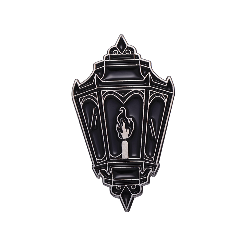 gotisch Schwarz Feuer Laterne Emaille Stift gespenstisch Halloween Brosche Revers Rucksack Abzeichen Festival Schmuck für Freunde: Hellgelb Gold Farbe