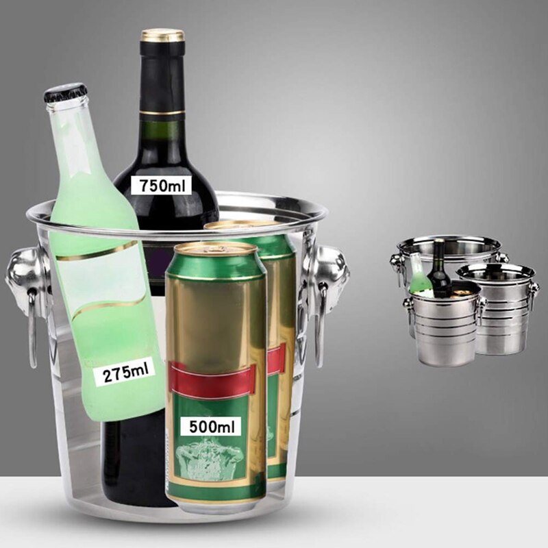 Stainless Steel Ice Bucket Thick Ice Holder Container for Bar Party Champagne Wine Barrel Silver Drink Ice Cooler Bucket Wine Be