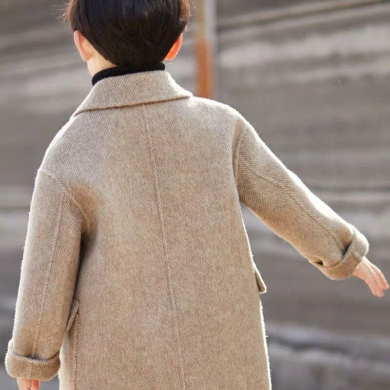 Efterår vinter børnetøj afslappet koreansk dobbeltradet vindjakke børn drenge massiv uld trench  c47