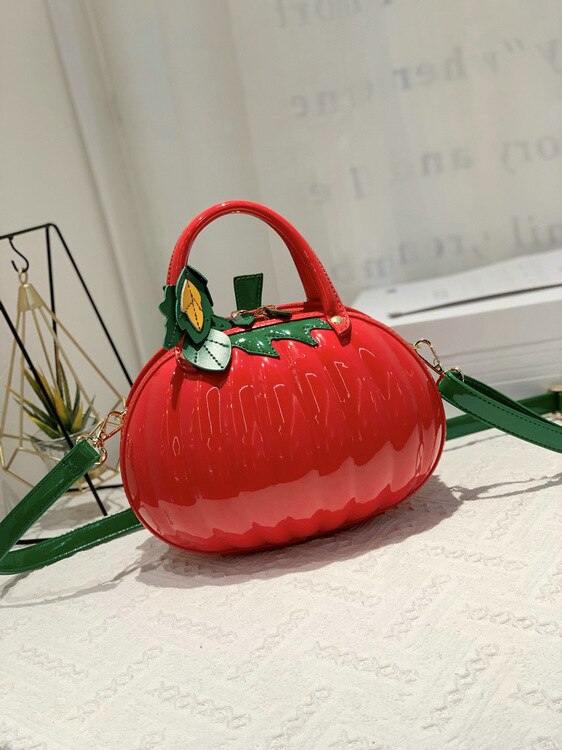 Sac à main 3D en forme de citrouille pour femmes, à bandoulière, fourre-tout en cuir Pu, à la: Rouge