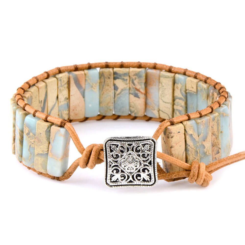 Chanfar Stijl Multicolor Natuurlijke Gem Lederen Tibetaanse Gypsy Kralen Verstelbare Armband Voor Mannen En Vrouwen: platinum