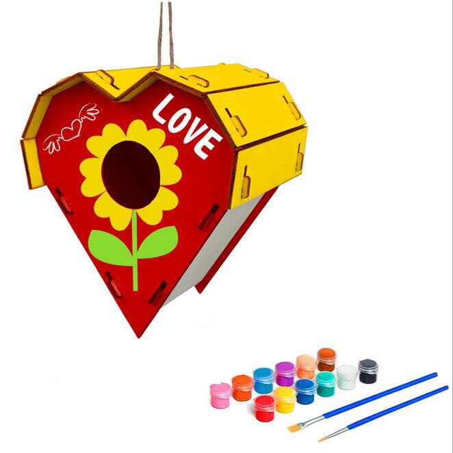 Wooden Home Birdhouse Diy Painted Birdhouse Wooden Home Decoration Diy Hand Painted Crafts Graffiti Bird House Set: C