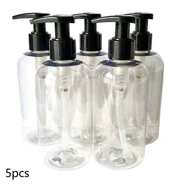 3/5PCS 250ML Empty Plastic Pump Bottles - Clear W/ Black Lotion Dispensers Clear Plastic With A Glass Look Toilet: 5PCS