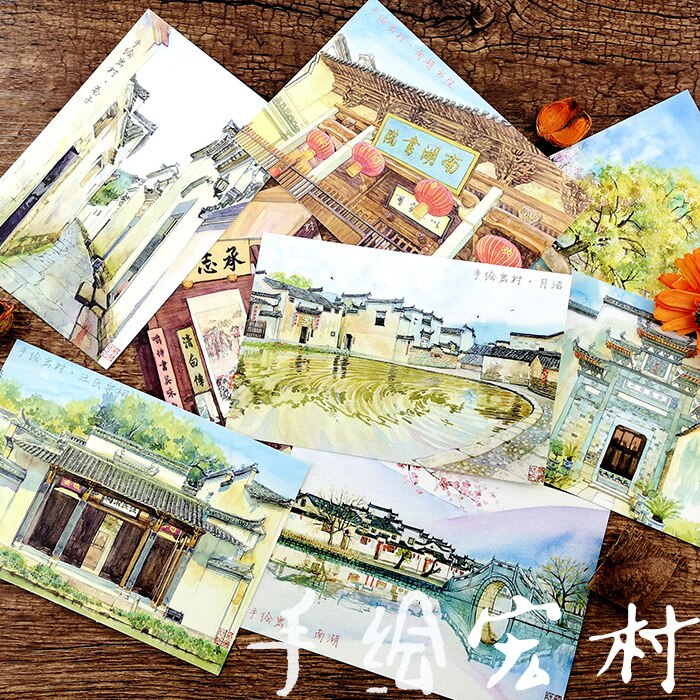 Chinese Mooie Landschap Hand Schilderen Ansichtkaart Gedenkteken Kaart Reizen Muur Kamer Desk Decor