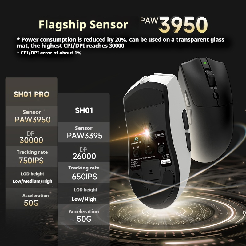 RAWM SA-SH01PRO Trådløs Bluetooth Tri-Mode Gaming Mus 8k Swap Lett E-Sport 30000dpi