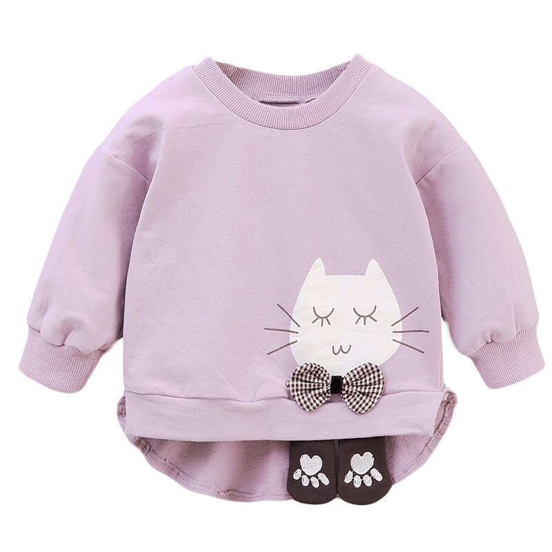 Höst flickor tröjor bebis spädbarn flicka kläder barn småbarn tecknad katt rosett långärmad pullover toppar ytterkläder