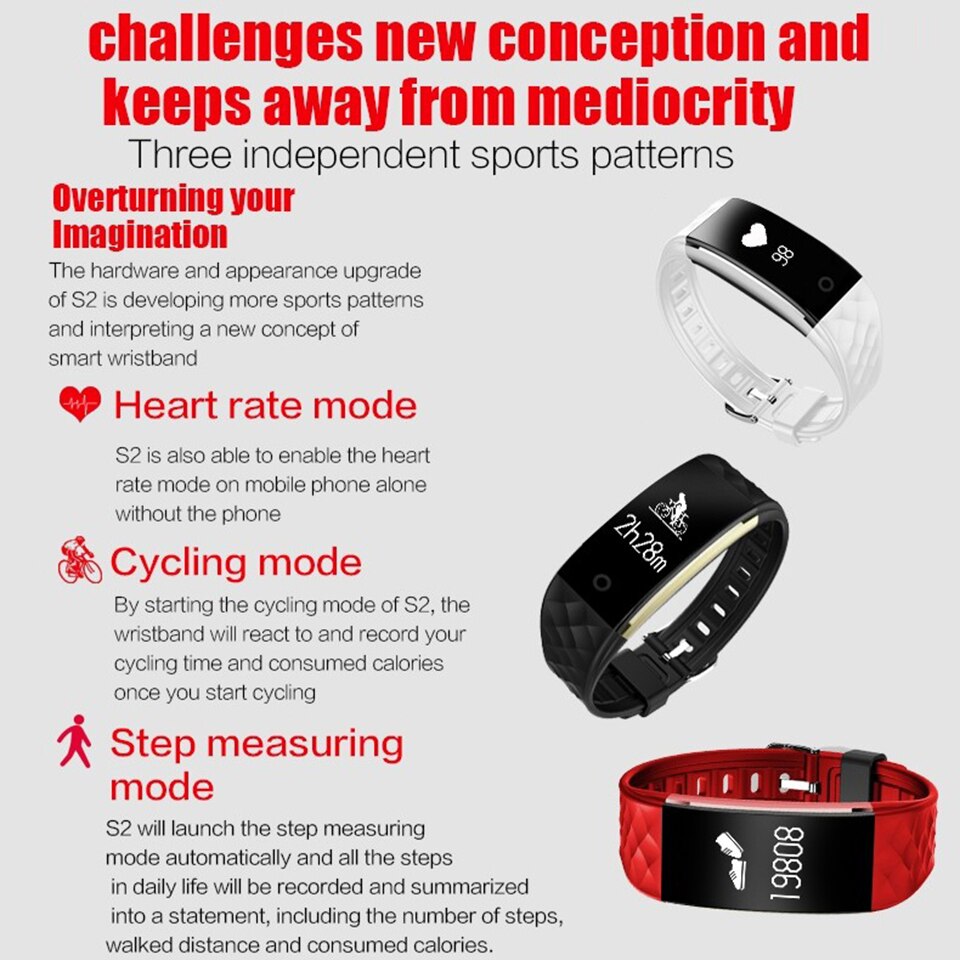 Smart Armband Band Polsband S2 Fitness Tracker Hartslag Activiteit Smart Horloge Gps Beweging Traject Real-Time Hartslag