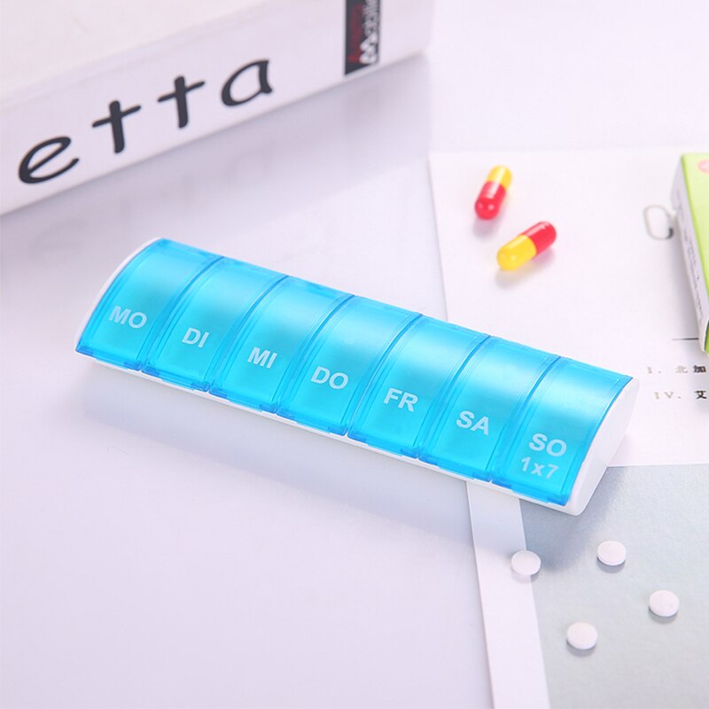 Bærbar 7 dage ugentlig pille arrangør tablet pille opbevaring boks plast medicin boks splittere sundhedspleje: Bl