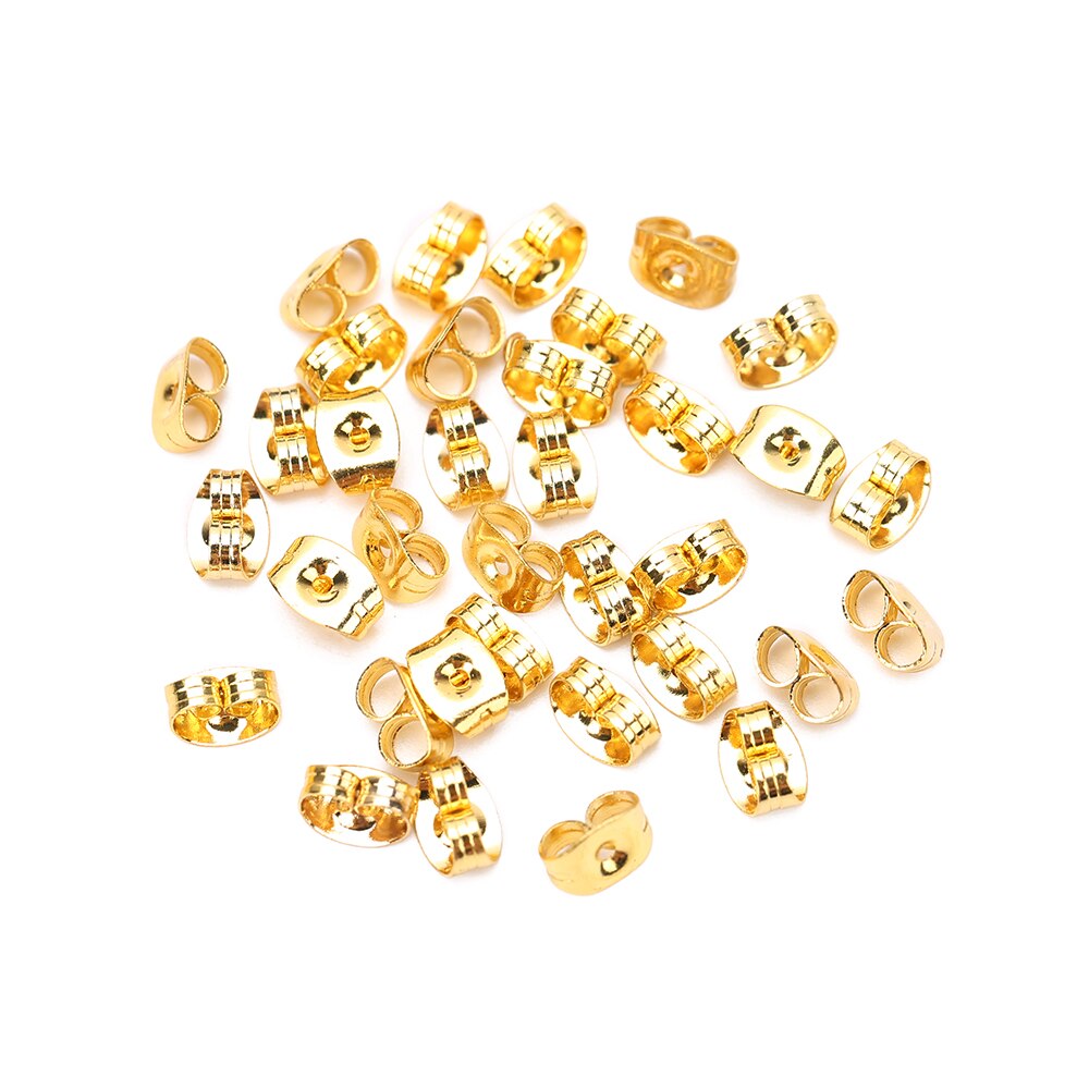 200 stücke Chirurgische Edelstahl Earnut Schmetterling Ohrring Rücken Silber Tonne 6,5mm Ohrring Muttern Stopper für DIY Schmuck Erkenntnisse: Gold / 6x4.5mm