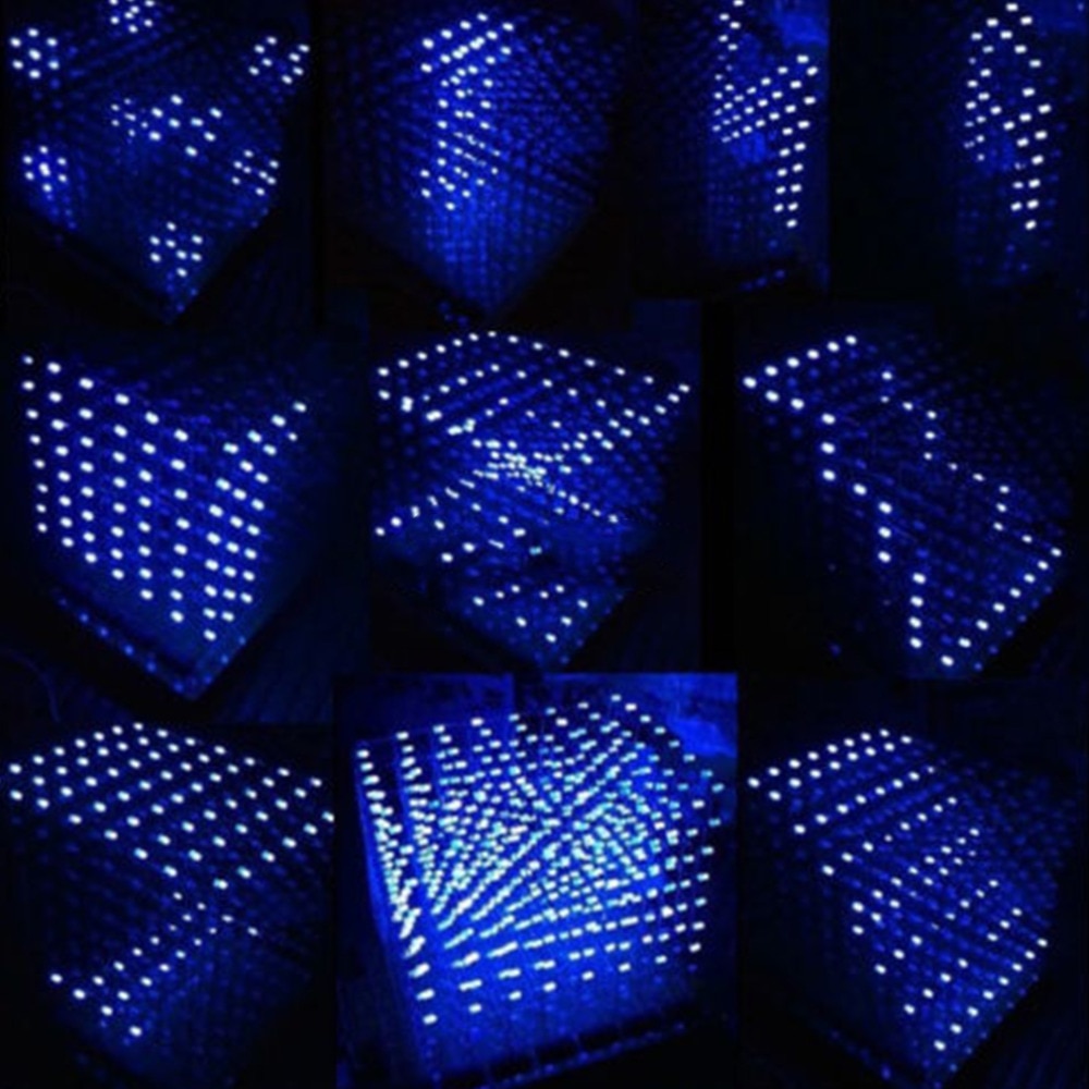 Kit de bricolaje de luz LED 3D cuadriculada, 8x8x3mm, Cubo de luz LED blanco, azul/rojo, lámparas de tablero de mesa PCB,