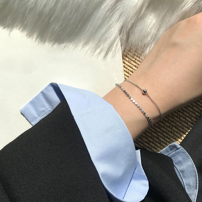 S925 stempel zilveren kleur dubbele laag kralen ketting armband delicate kleine kralen armband voor vrouwen sieraden s -b350: Zilver