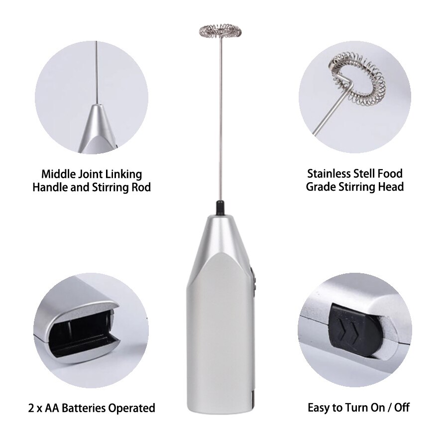 Milk Foamer Coffee Whisk Mixer Electric Blender Egg Beater Mini Frother Handle Stirrer Cappuccino Maker Cooking Tool (1 Pack)