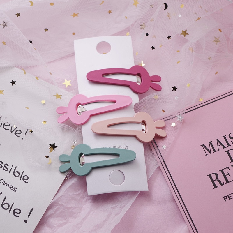 Lovely Star Rabbit Candy Color Girls Hairpins Hair Clip Kids Headwear 4 PCS Children Hair Accessories Baby BB Clips u