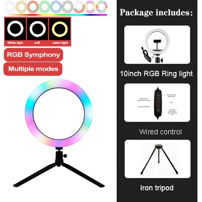 Fotografie Ring Licht Statief Led Ring Licht Selfie Ring Licht Voor Make Video Live Aro De Luz Para Hacer Tik tok Fotostudio: RGB 10inch