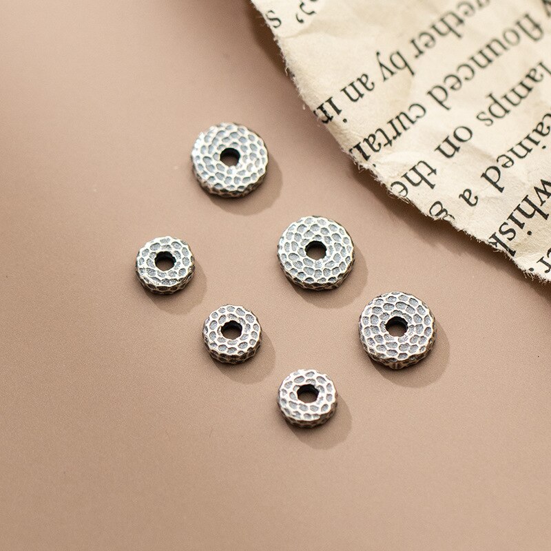 2pcs 925 Sterling Silver Craftwork Matte Flat Round Bead Spacers Dia 5 6 7 8mm Handmade Beading Spacer Separation DIY Jewelry