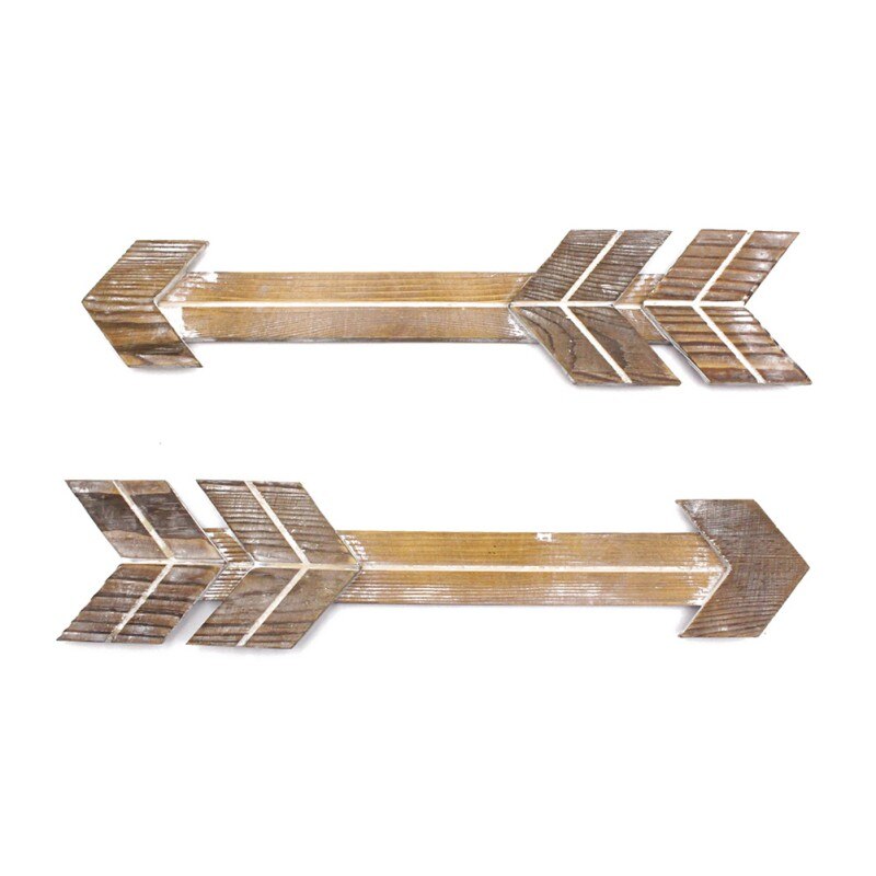 Lot de 2 flèche en bois signe décor mural flèche rustique décoration de la maison ferme maison tenture murale décor: brown