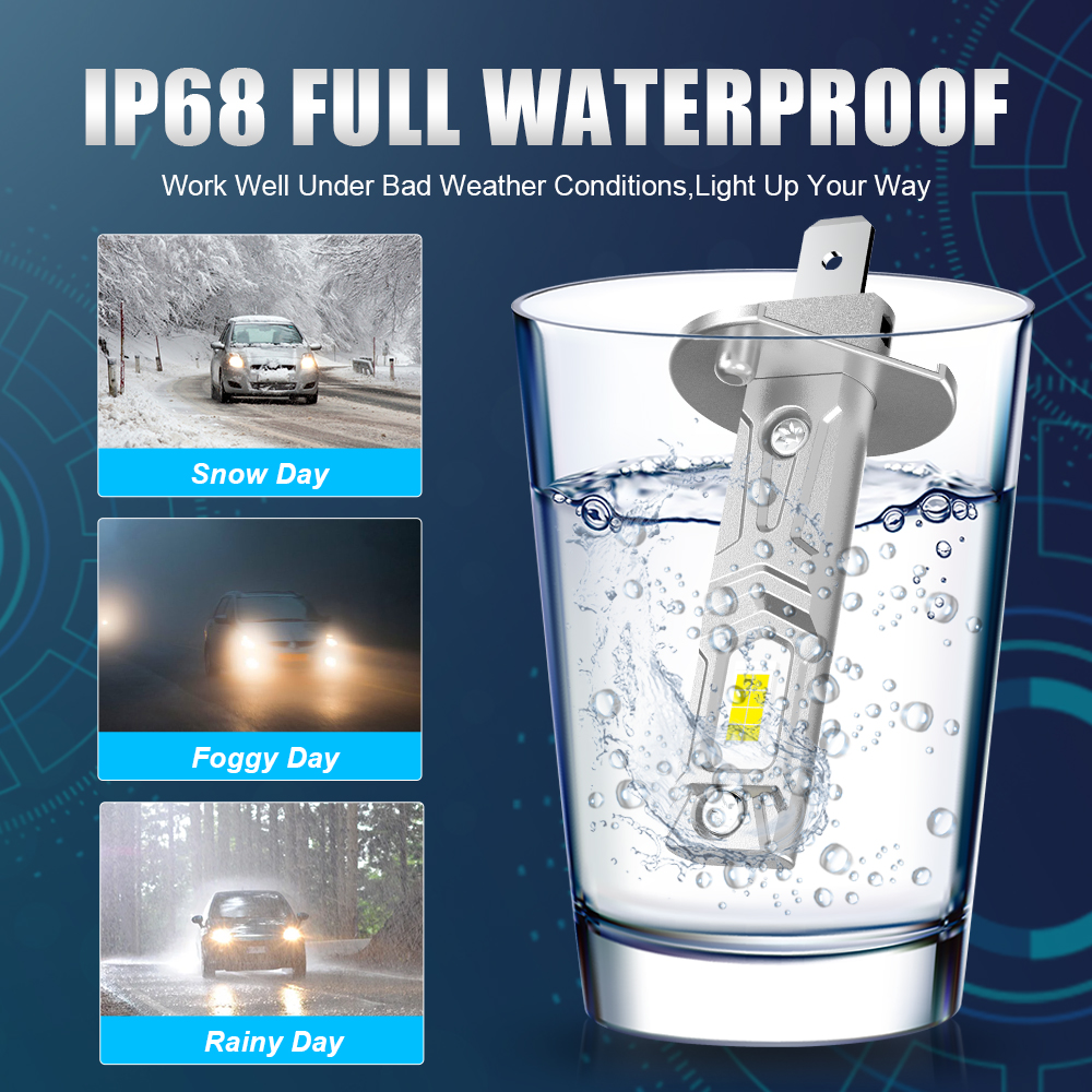 NLpearl 2 Stuks 20000LM H3 LED Koplamp Lamp Canbus High Power 90W Auto Hoofd Mistlamp Fanless Draadloze Mini size Auto Lamp 6000K