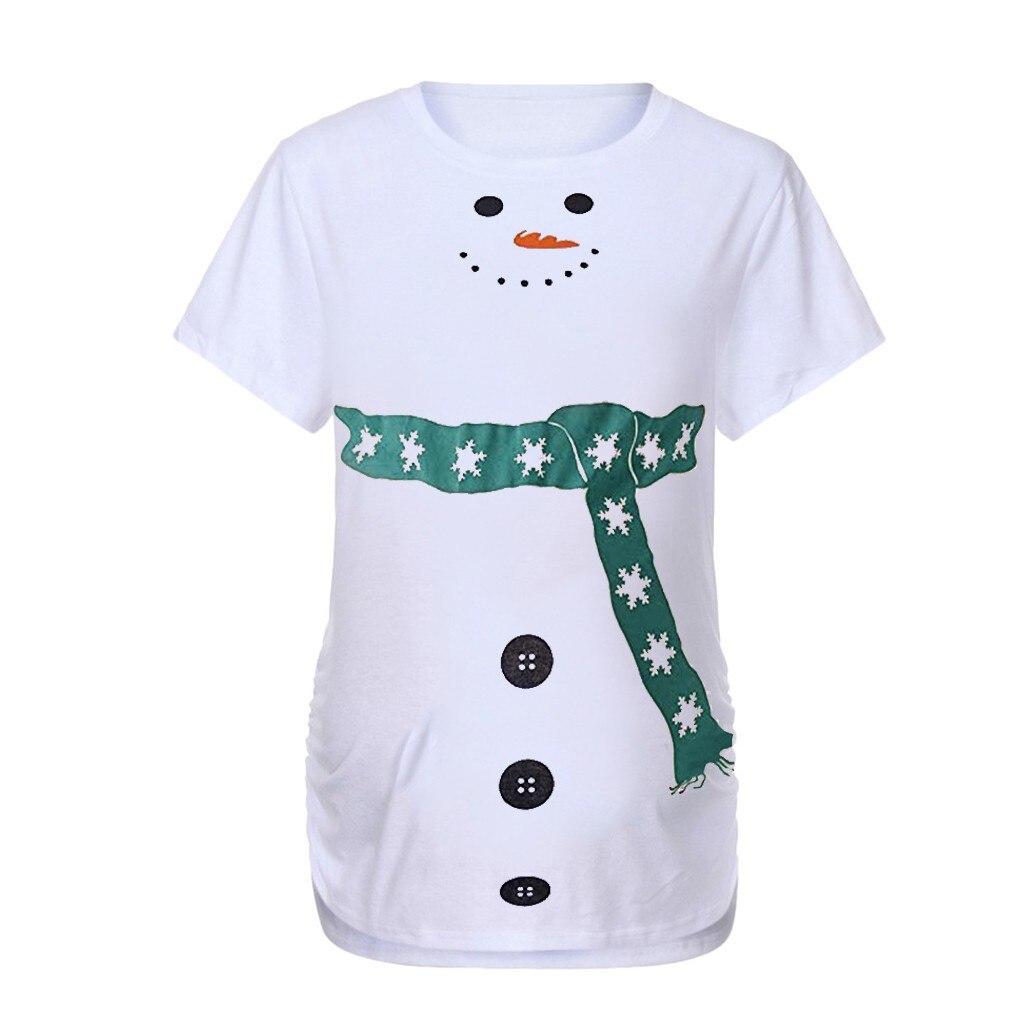 Maternité enceinte t-shirts femmes mignon noël bonhomme de neige dessin animé maternité t-shirts grossesse t-shirt hauts vêtements de noël grande taille: green / XXL