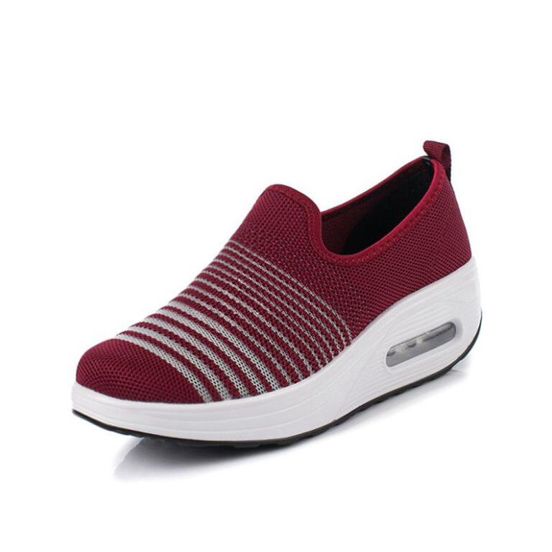 Summer Toning Shoes For Women Fitness Walking Shoes Slip on Slimming Jogging Sneakers 4.5 cm Wedge Platform Swing Shoes: Red / 40