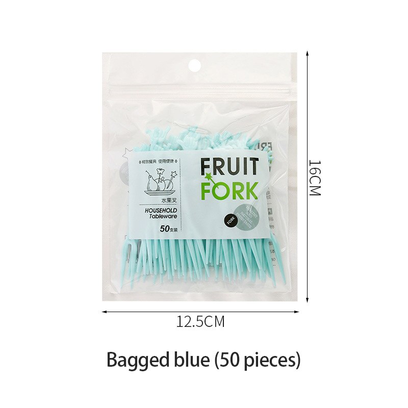 50 Pcs Fruit Fork Set Fruit Sign Disposable Plastic Two Teeth Household Fruit Cake Dessert Fork Small Fork Disposable Fruit Fork: 02