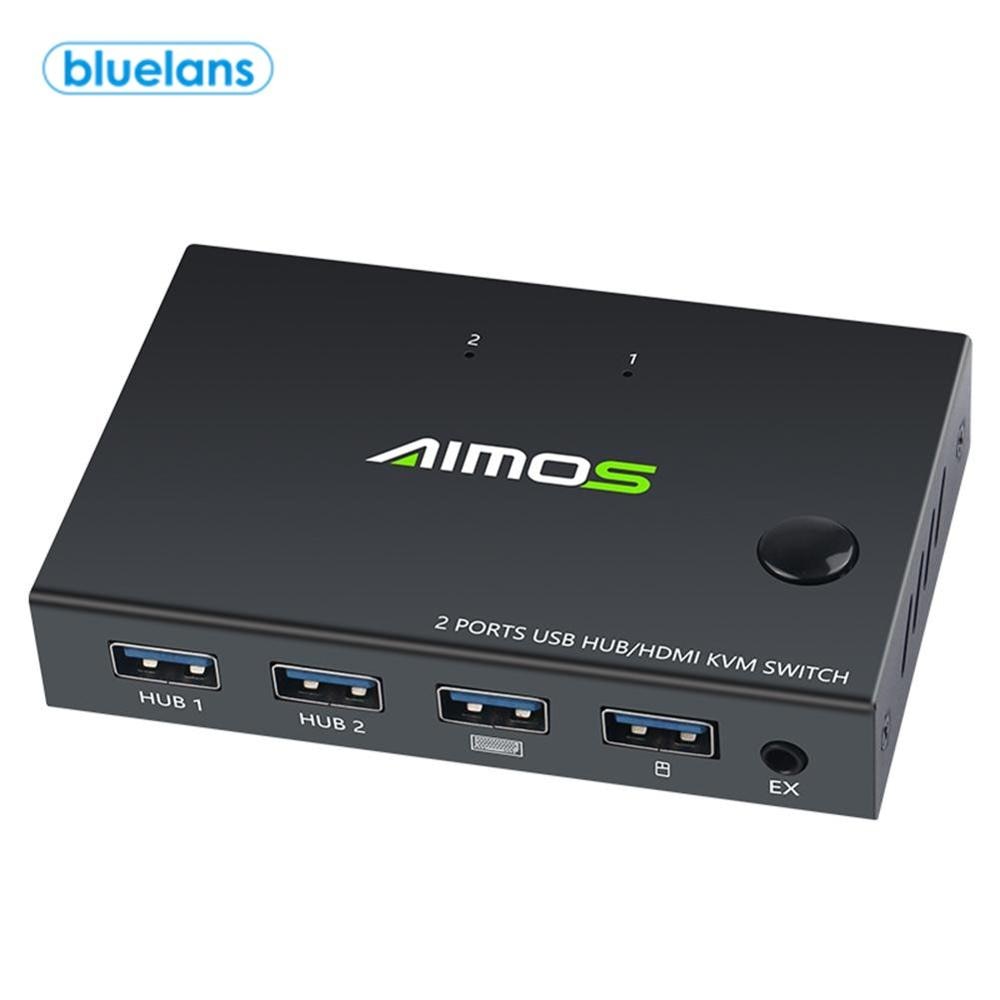 2 Ports USB HUB/HDMI KVM Switcher 2 in 1 Out HDMI KVM Switch Box Video Display 4K USB Hub Splitter for Computer