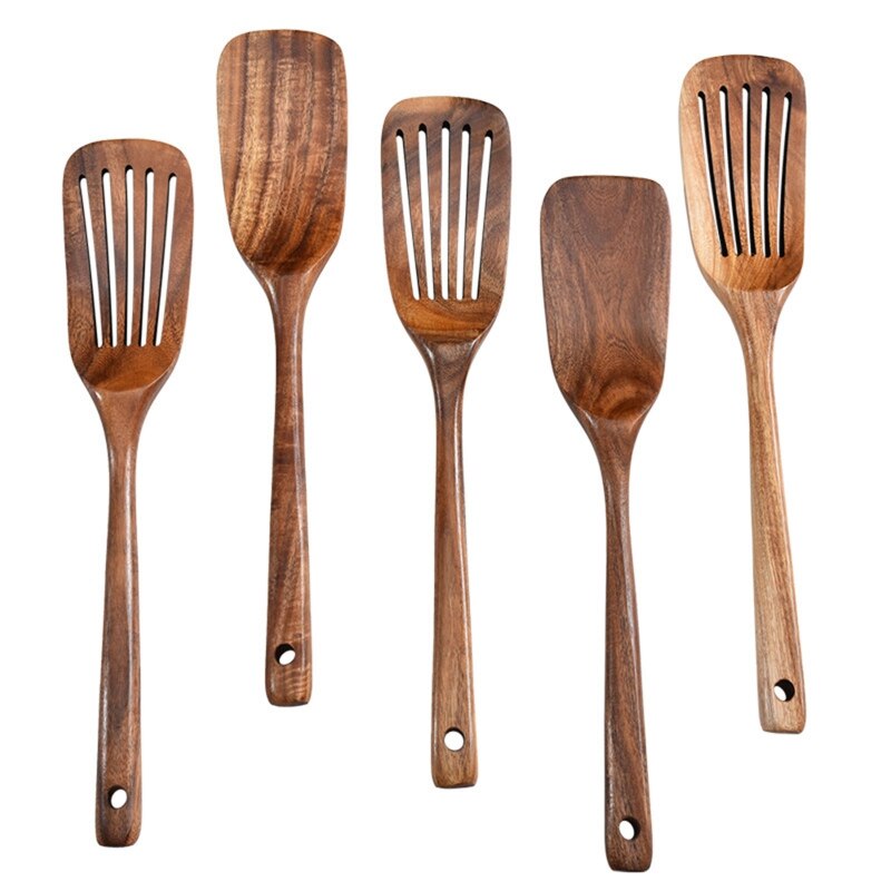 Natural Wooden Cooking Shovel Spatula Turner Kitchen Utensil Tools Non-stick Long Handle Cookware