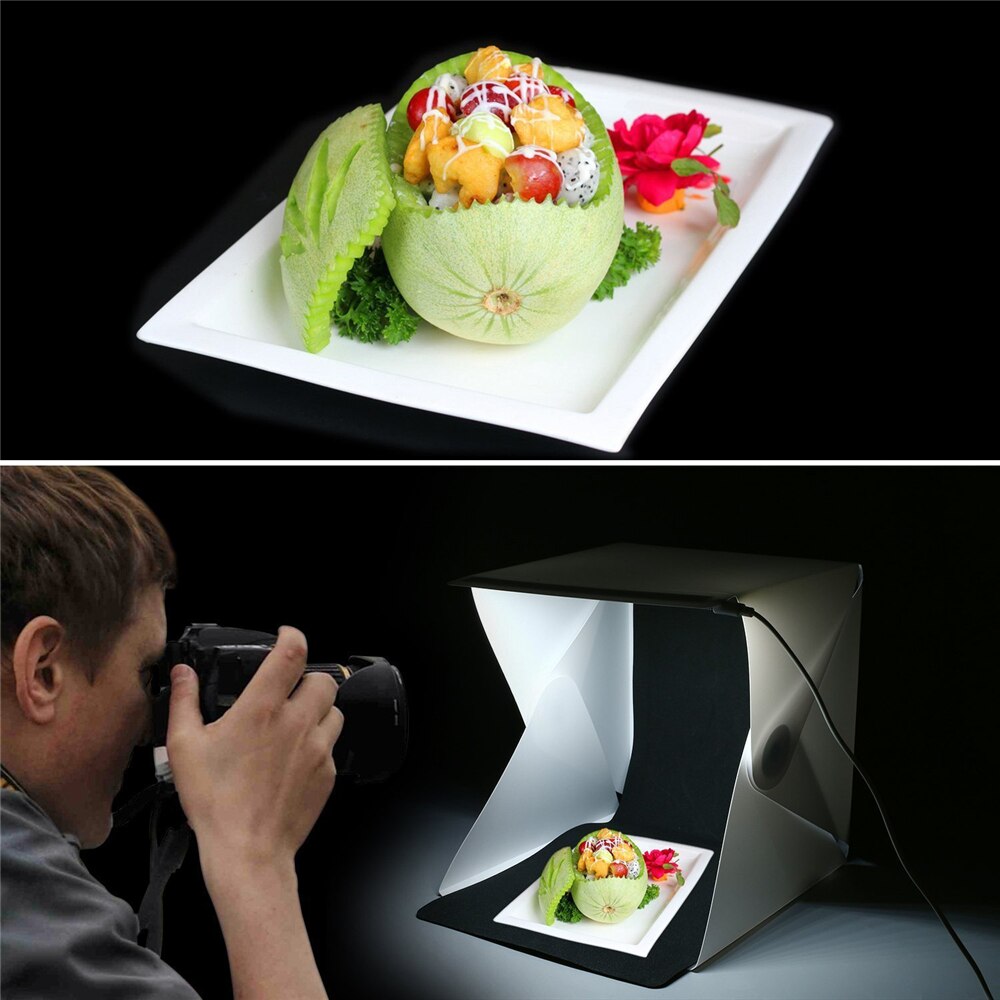 Yixiang bærbar foldbar lightbox fotografering studio softbox led lysboks til iphone samsang htc smartphone digital dslr kamera