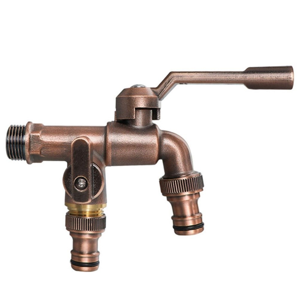 Anti-freezing All-copper Faucet One Inlet and Two Outlets 1/2inch Outdoor Faucet Dual Water Outlets Durable: Light Grey