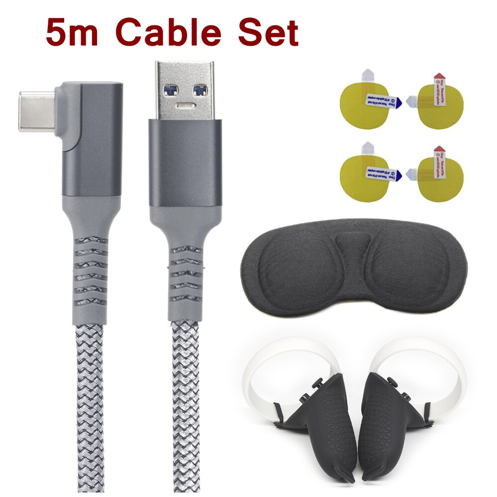 5M 3M USB-C Charge Cable For Oculus Quest 2 Link Data Transfer Fast Charges Cables for Quest2 VR Virtual Reality Accessories Set: 5m Cable Set 1