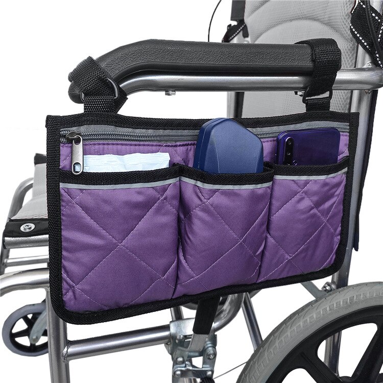 Sac latéral pour fauteuil roulant, sacoche de marcheur pour Scooter, pochette de rangement multi-poches, accessoires pour fauteuil roulant: purple