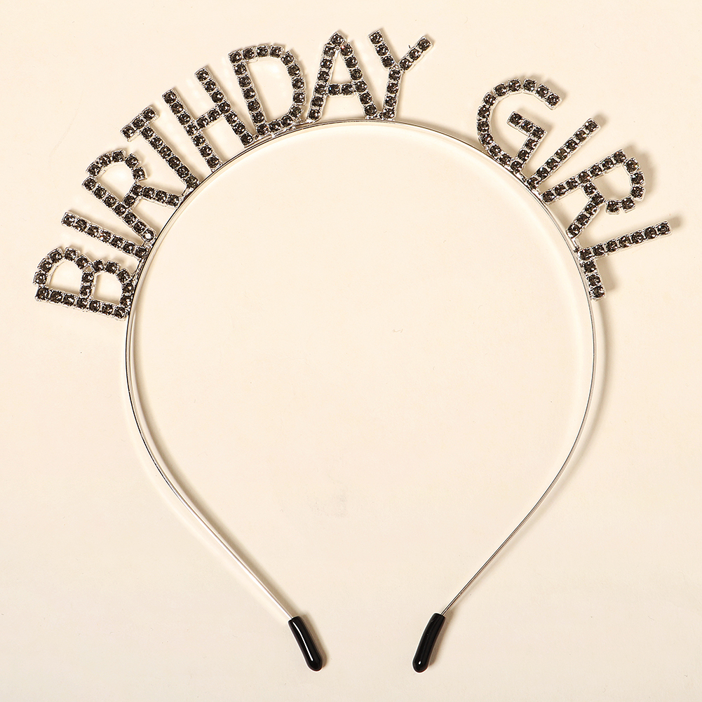 Diadema de feliz cumpleaños con letras en inglés y diamantes de imitación brillantes para mujer, Material de aleación de Zinc, joyería de , accesorio Popular para el cabello: Gris oscuro