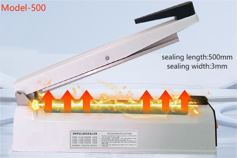 500mm Iron Handheld Electric Heating Impulse Sealing Machine Hand Pressure Sealer For Plastic Aluminum Foil Non-woven Fabric Bag: Gold / EU Plug