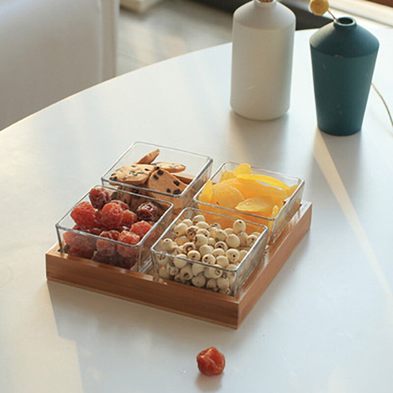 Japanese Style Glass Dried Fruit Snack Plate Snack Plate Wooden Tray Snack Plate Multi-grid Plate Glass Nut Plate