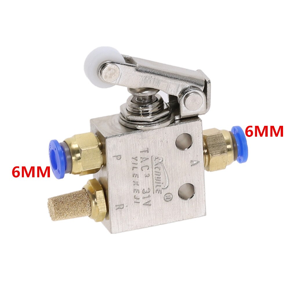 TAC2-31P Exhaust valve 2 Position 3 Way Roller Lever Mechanical Valve Pneumatic valve switch 1/8" Female Thread w Fittings: 6MM