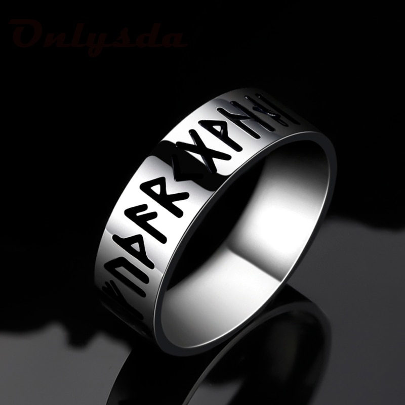 Onlysda316LStainless Staal Odin Noorse Viking Amulet Rune Mannen Ring Mode Woorden Retro Ringen Sieraden Paar Valentijnsdag Dagen