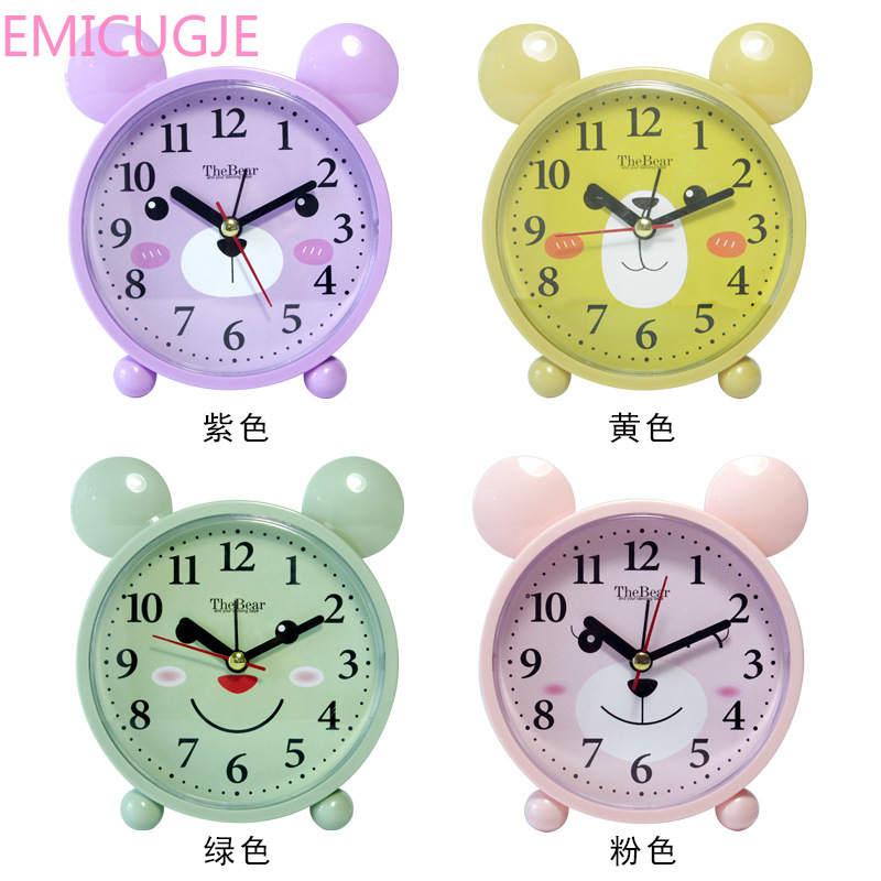 Horloge de chevet pour enfants | Rose, violet, vert, jaune, Portable, classique, silencieux, joli ours, créative