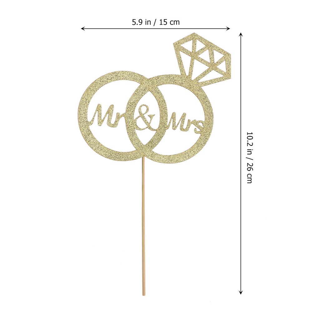 1 Pc Cake Topper Diamond Ring Mr & Mrs Papier Glinsterende Gouden Cake Pick Voor Engagement Wedding