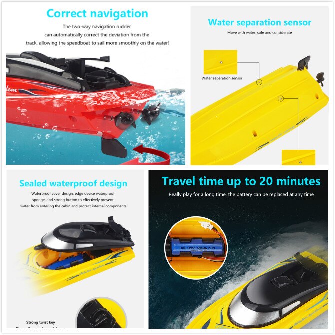 Barcos RC 2,4g Barco de Control remoto dura 20 minutos remo de alta velocidad verano agua niño doble capa impermeable modelo Avión de juguete