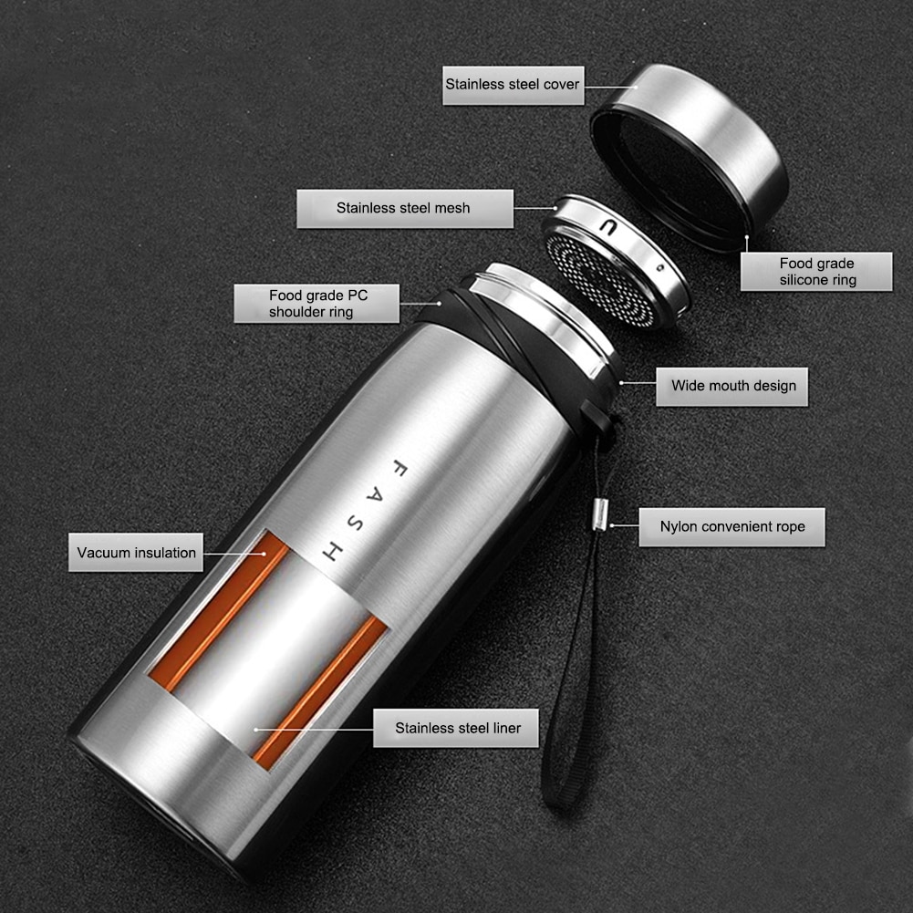 650/900/1100ml Thermos Mug Stainless Steel Water Bottle Portable Tea Coffee Mug Thermos Bottle For Outdoor Camping Hiking Sports
